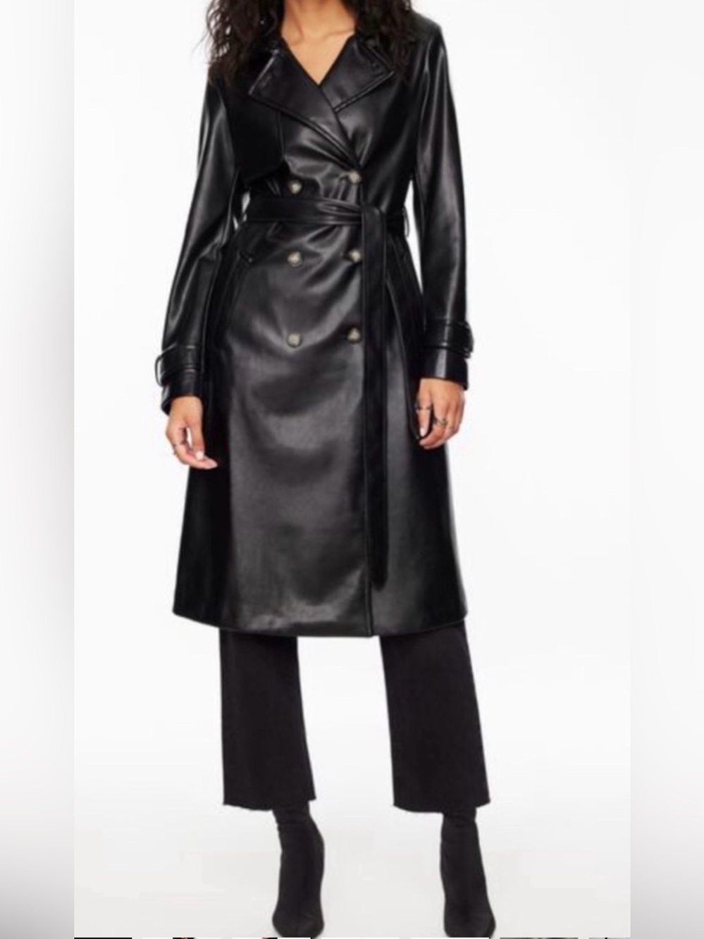 Dynamite Women’s Black Faux Leather Belted Trench Coat size M